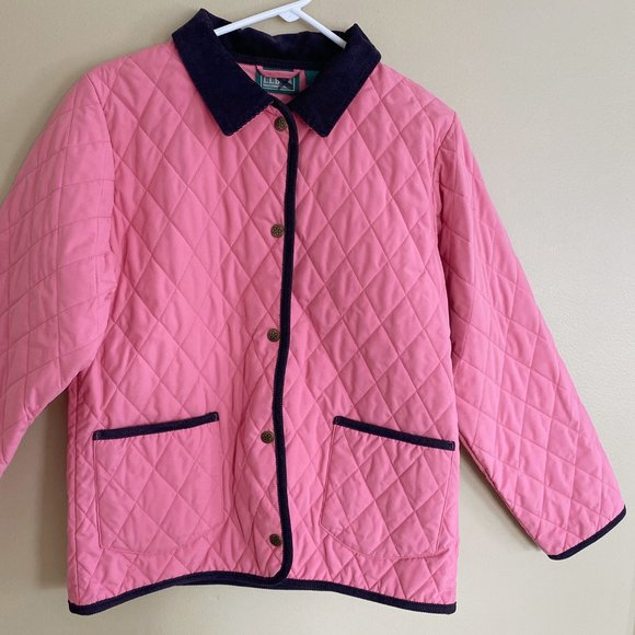 LL Bean pink corduroy girl quilted button jacket - Picture 8 of 8